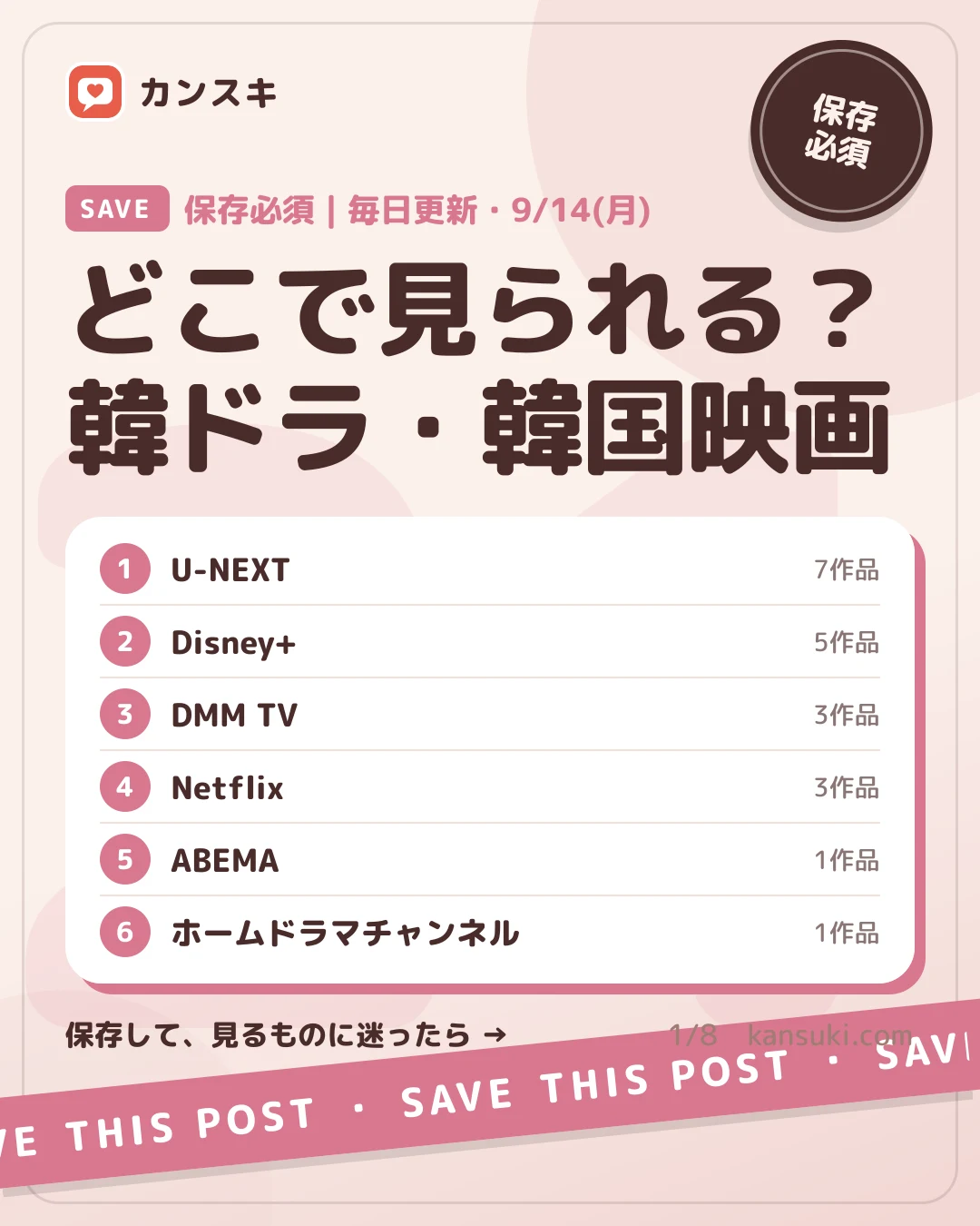 【保存必須・毎日更新】韓ドラ・韓国映画 どこで見られる？配信サービス別まとめ｜9/14月更新